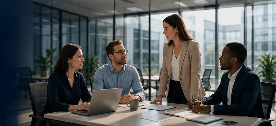 Professionals in a meeting in a modern workplace